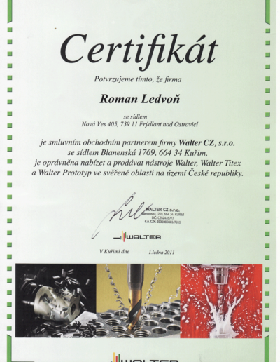Certifikát Walter Cz